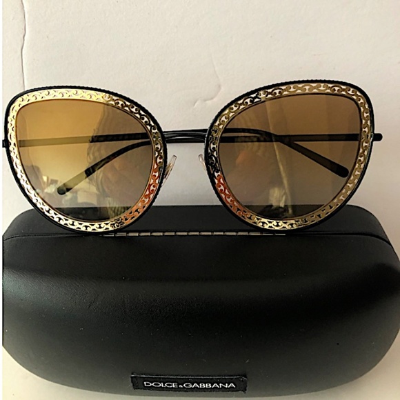 Dolce Gabbana Black Gold DG2225 Oval Metal Lace Mirror  Sunglasses